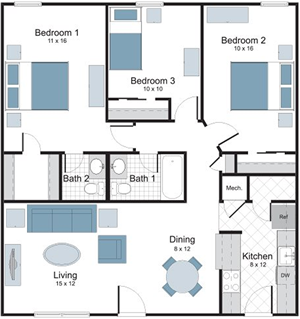 Poydras - 3 Bedroom / 1.5 Bath - 1,035 Sq.Ft.*