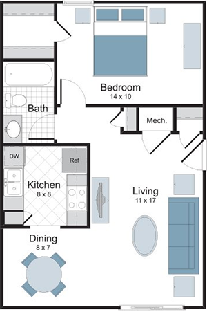 Azalea - 1 Bedrrom / 1 Bath - 582 Sq.Ft.*