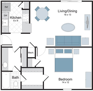 Cypress - 1 Bedroom / 1 Bath - 675 Sq.Ft.*