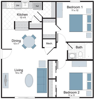 Royal - 2 Bedroom / 1 Bath -  675 Sq.Ft.*