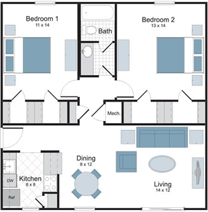 Esplanade - 2 bedroom / 1 Bath - 900 Sq.Ft.*